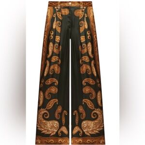 Farm Rio x Anthropologie Printed Wide-Leg Pants Small New Paisley Green Gold